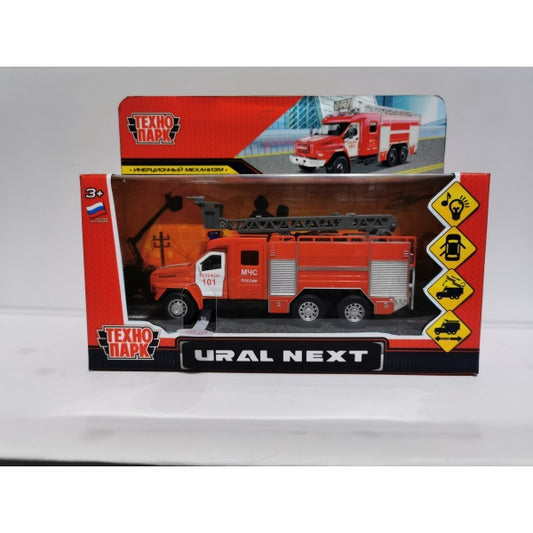 URALNEXT-16SL-FIR312915 Машина металл свет-звук УРАЛ NEXT ПОЖАРНАЯ 16 см, двери, инерц, красн, кор.