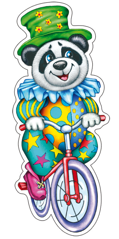 ФМ-11046 Plaque pour votre maison A4. Panda en vélo (avec des balles dans le lac)
