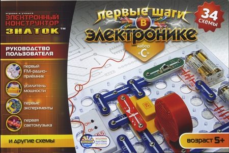 Эл. конструктор ЗНАТОК "Первые шаги в электронике". Набор "С" (34 схемы)