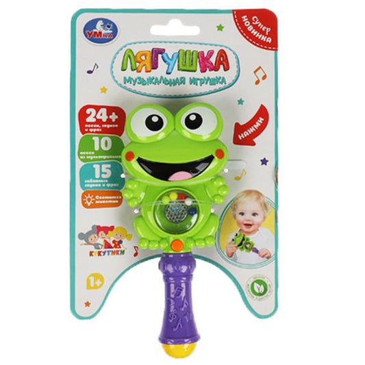 Погремушка лягушка 24 песни,фразы,звуков.свет.на карт.бат Умка в кор.2*72шт