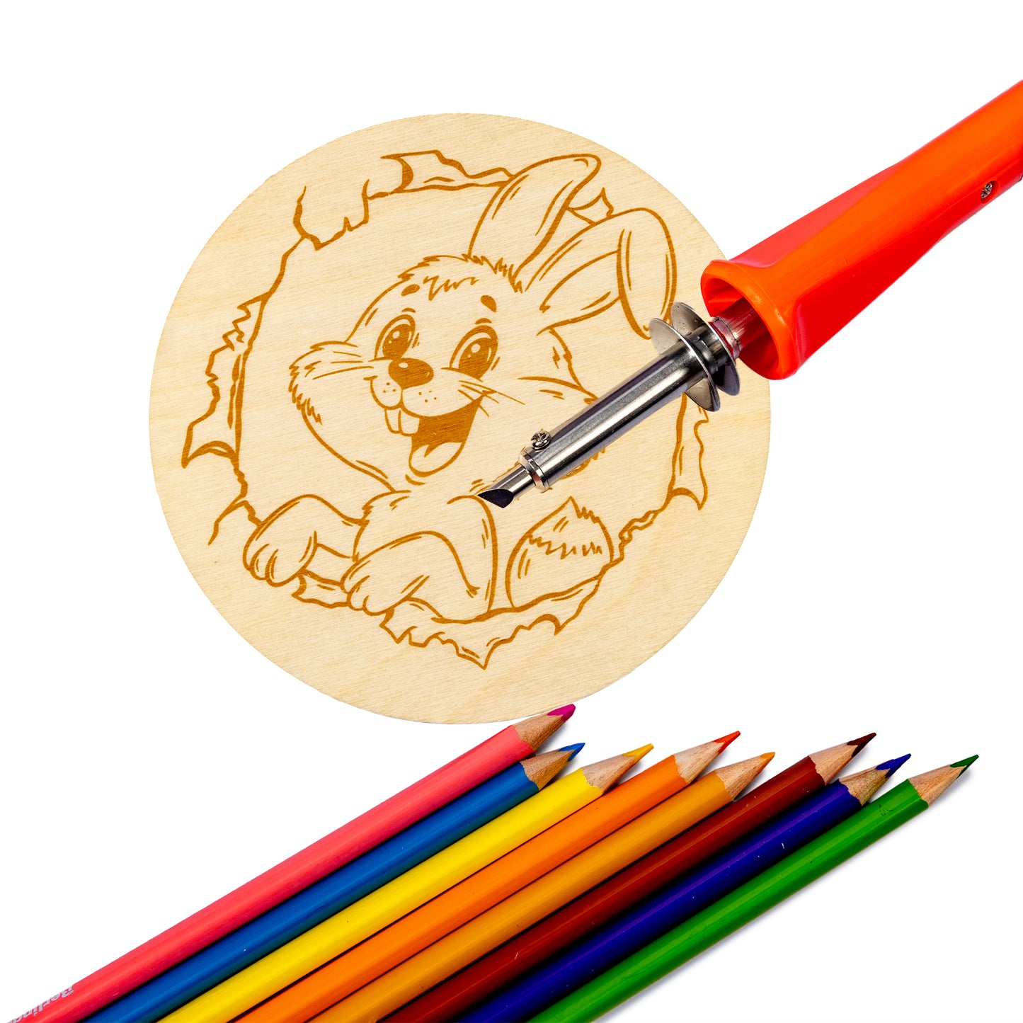 Выжигание по дереву. Дощечка для выжигания "Зайка" (круг 130 мм, конверт)