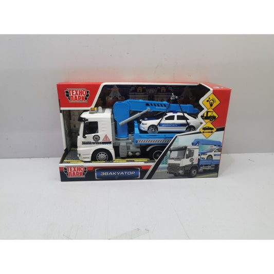 Машина пластик ЭВАКУАТОР 28 см+машина 14,5 см, свет-звук, инерция Технопарк в кор.24шт