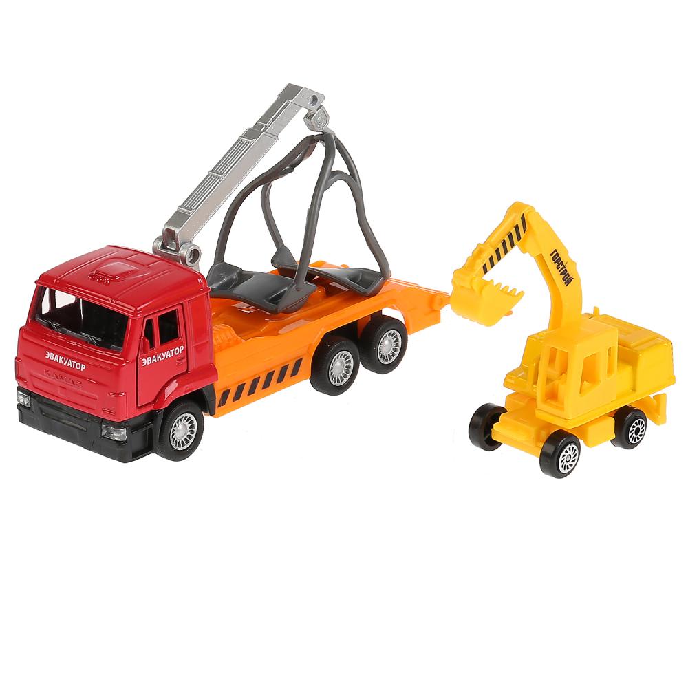 ТМ ТЕХНОПАРК. МАШИНЫ МЕТАЛЛ. КАМАЗ ЭВАКУАТОР 12СМ, ИНЕРЦ. + ЭКСКАВАТОР 7,5СМ В КОР. в кор.2*24шт