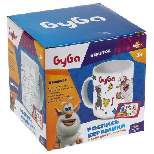 100MUG-BU 315625 Набор д/дет тв-ва БУБА кружка для росписи (краски, кисточка) MultiArt в кор.24шт