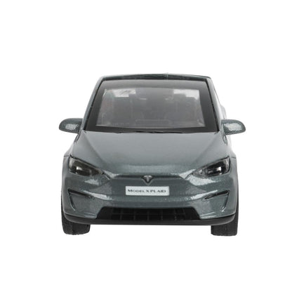 Машина металл tesla model x plaid 12 см, двери, серебр, кор. Технопарк в кор.2*36шт