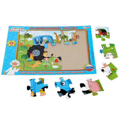 4680013713751 301315 РАЗВИВАЮЩИЕ ПАЗЛЫ В РАМКЕ "УМНЫЕ ИГРЫ" СИНИЙ ТРАКТОР .15Д. 30*22*0,5СМ в кор.