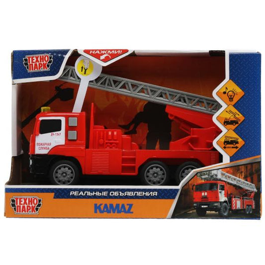 Машина пластик свет-звук KAMAZ ПОЖАРНАЯ МАШИНА 17 см, лестн, инерц, кор. Технопарк в кор.2*36шт