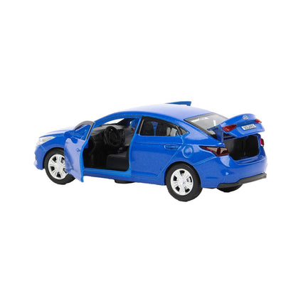 Машина металл HYUNDAI SOLARIS, 12 см, двери, багажник, инерц, синий, кор. Технопарк в кор.2*36шт