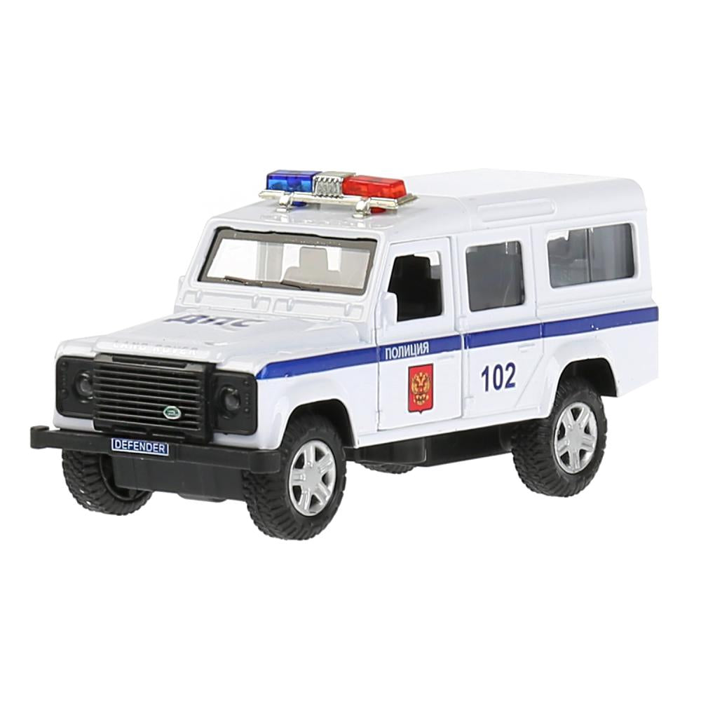 Машина металл land rover defender полиция 12см,откр.двери,инерц.,белый в кор. Технопарк в кор.2*36шт