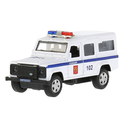 Машина металл land rover defender полиция 12см,откр.двери,инерц.,белый в кор. Технопарк в кор.2*36шт