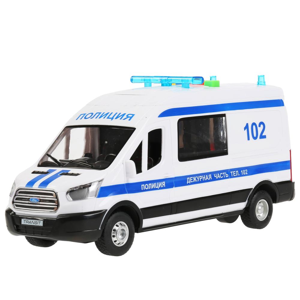 Машина пластик свет-звук FORD TRANSIT ПОЛИТИЯ 22,5 см, двери, 4 кнопки, кор. Технопарк в кор.2*18шт