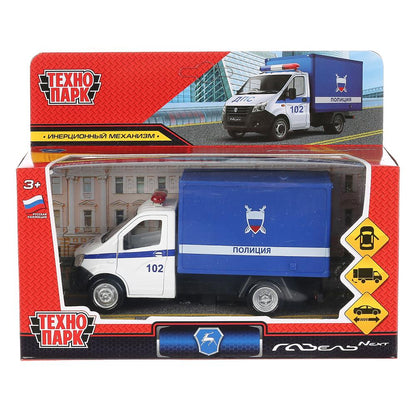 Машина металл "газель next полиция" 14см, открыв. двери, инерц., синий в кор. Технопарк в кор.2*32шт