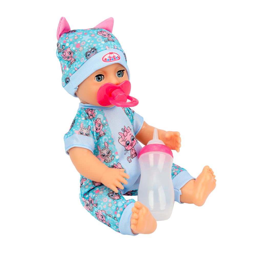 Пупс озвучивает 25см, пьет, пишет, закр. глазки, 4акс, 50 звуков КАРАПУЗ в кор.24шт