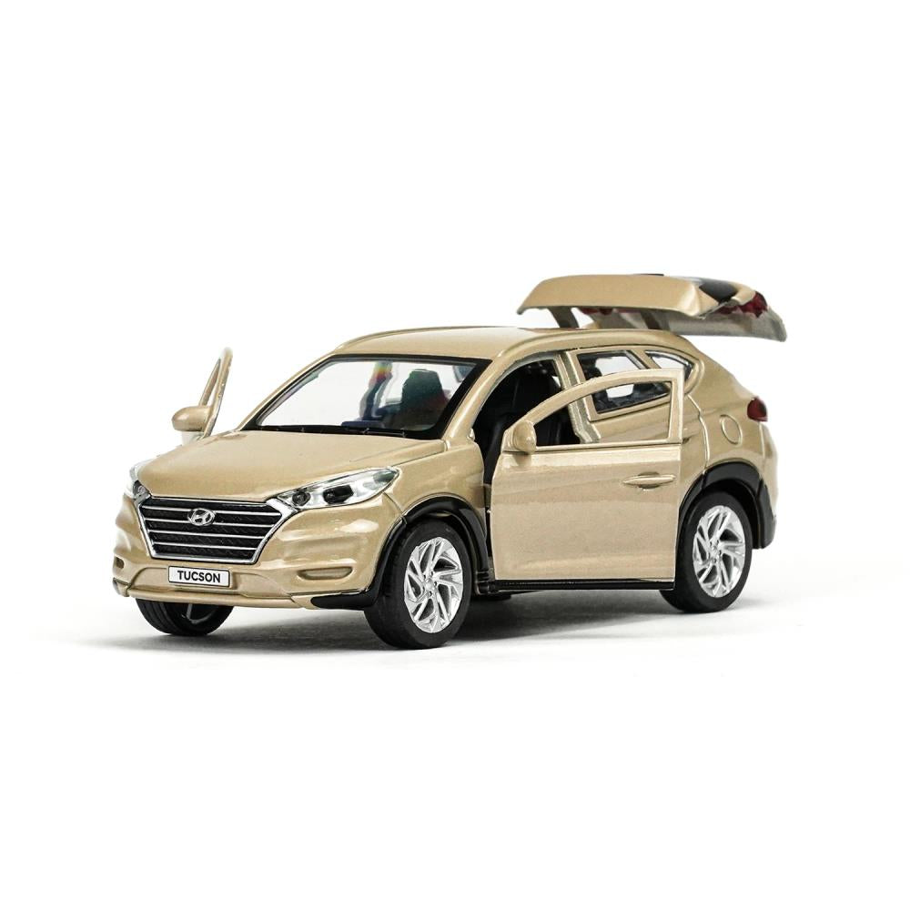 Машина металл HYUNDAI TUCSON длина 12 см, двери, багаж., инер, бежевый, кор. Технопарк в кор.2*36шт