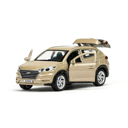 Машина металл HYUNDAI TUCSON длина 12 см, двери, багаж., инер, бежевый, кор. Технопарк в кор.2*36шт