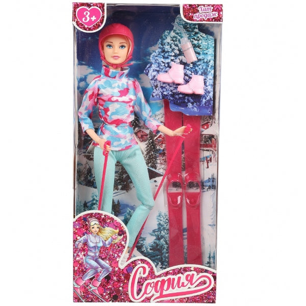 Кукла 29см София, лыжи, акс., руки и ноги сгиб., кор. КАРАПУЗ в кор.24шт