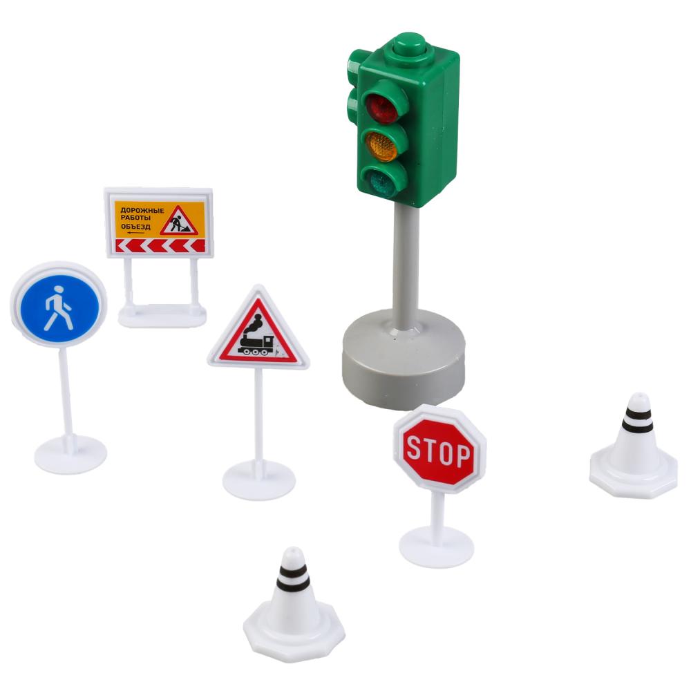 Игрушка пластиковый свет набор "светофор с дорожными знаками" на блистере Технопарк в кор.2*36шт