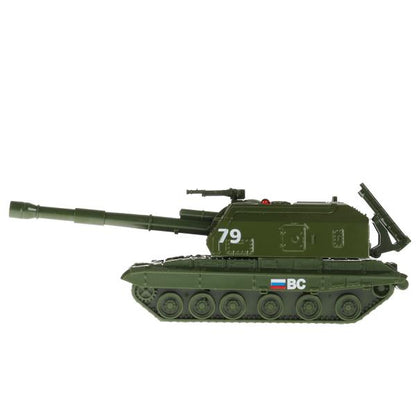 MSTA-12-GN328809 Модель металл МСТА-ГАУБИЦА 12 см, вращается башня, инерция, зелен, кор. Технопарк в