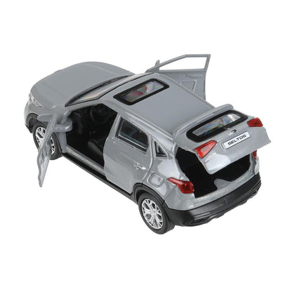 Машина металл KIA seltos длина 12 см, двери, багажник., инерц, серебряный, кор. Технопарк в кор.2*36шт