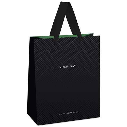 Пакет подарочный 18*23*10см, MESHU "Black Water", отд. фольгой, выборочный лак, матовая ламинация