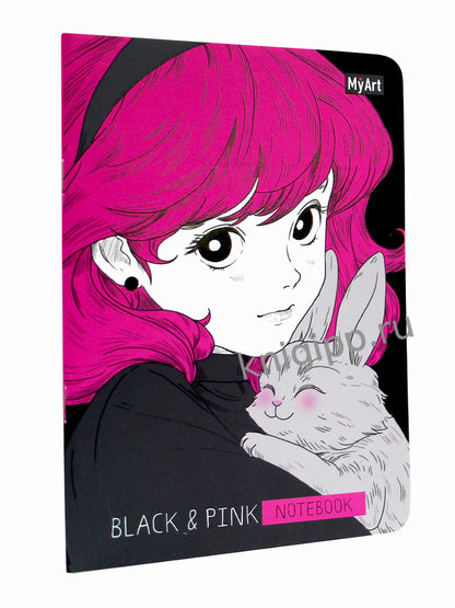 MyArt. БЛОКНОТ в линию Black & Pink. Девочка с кроликом