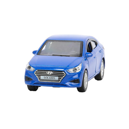 Машина металл HYUNDAI SOLARIS, 12 см, двери, багажник, инерц, синий, кор. Технопарк в кор.2*36шт