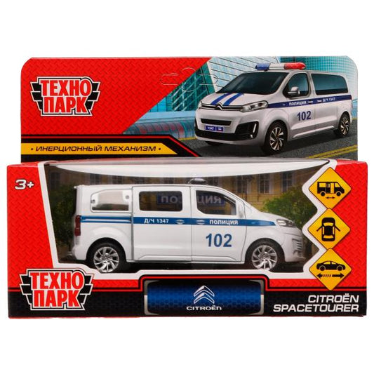 Машина металл CITROEN SPACE TOURER ПОЛИЦИЯ 12 см, двер, инер, бел, кор. Технопарк в кор.2*36шт