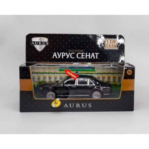 Машина металл светзвук АУРУС СЕНАТ 13,5 см см, двери, инерц, черный, кор. Технопарк в кор.2*36шт