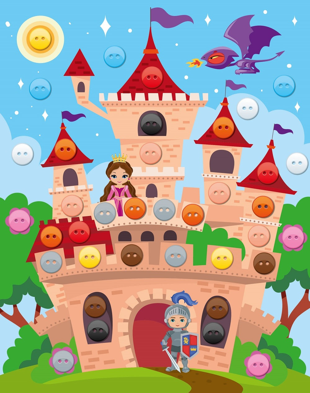 Аппликация из пуговиц "Сказочный замок" размер 158х200 (конверт)