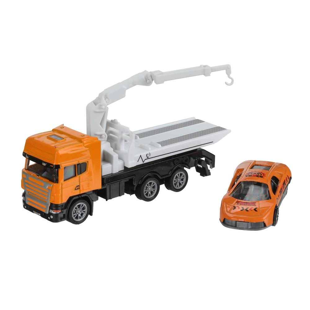 Машина металл ЭВАКУАТОР эвакуатор 12см с машинкой 7см, инерционный подвижный КРАН Технопарк в кор.2*144шт