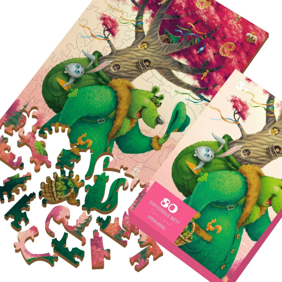 Пазл деревянный Зеленый медведь, 80 дет