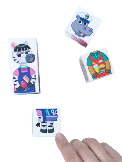 Кубики пластмассовые Умные кубики "Зверофессии" 6 шт (12 персонажей ) Baby Toys