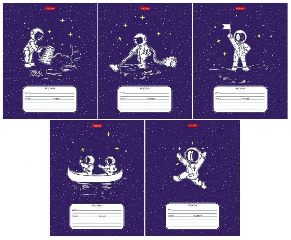 Тетрадь Астронавт, 12 листов, косая линия с дополнительной горизонтальной, А5, в ассортименте