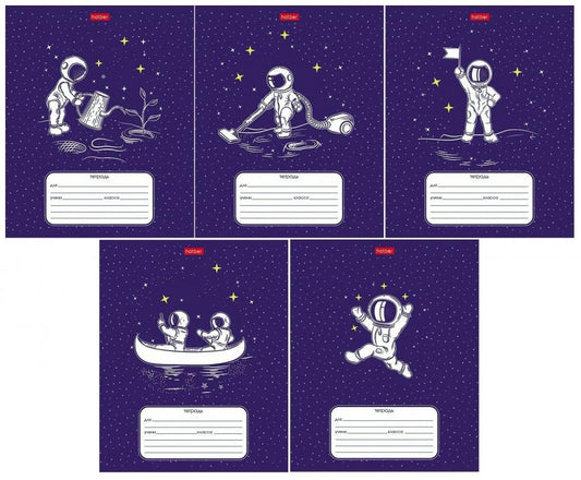 Тетрадь Астронавт, 12 листов, косая линия с дополнительной горизонтальной, А5, в ассортименте