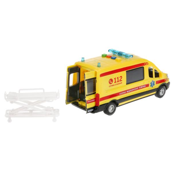 Машина свет+звук "форд транзит реанимация" 22,5см, пластик, откр.двери, инерц. Технопарк в кор2*18шт