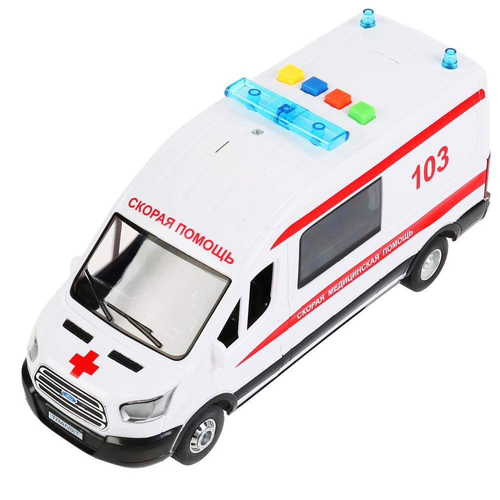 Машина свет+звук "ford transit скорая" 22,5см, plastique, инерц., белый в кор. Parc technologique dans le cor.2*18шт
