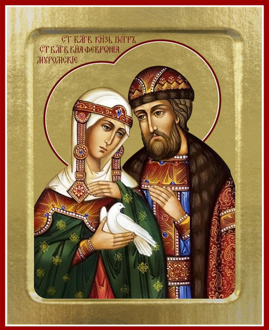 Икона Петра и Февронии Муромских, благоверных (с голубем) (на дереве): 125 х 160