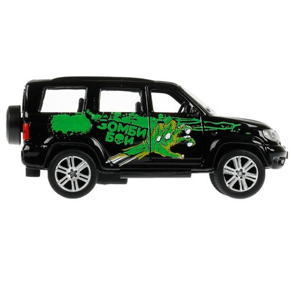Машина металл UAZ 12 см, дв., багаж., инерц., окрас ЗОМБИ, кор. Parc technologique en cor.2*24шт