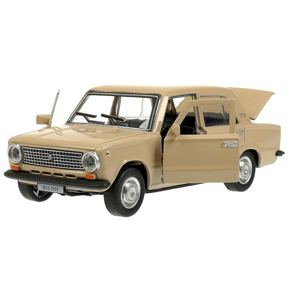 2101-12-BG Машина металл ваз-2101 длина 12 см, двери, багажник, инерц, бежевый, кор. Технопарк в кор.2