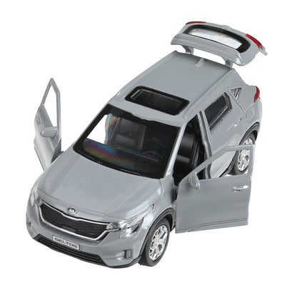Машина металл KIA seltos длина 12 см, двери, багажник., инерц, серебряный, кор. Технопарк в кор.2*36шт
