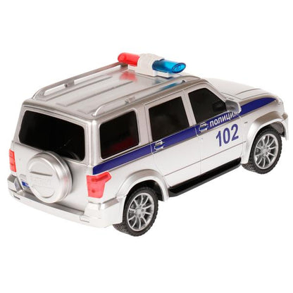 Машина р/у UAZ ПАТРИОТ ПОЛИЦИЯ 19 см, свет, сер, кор. Технопарк в кор.2*24шт