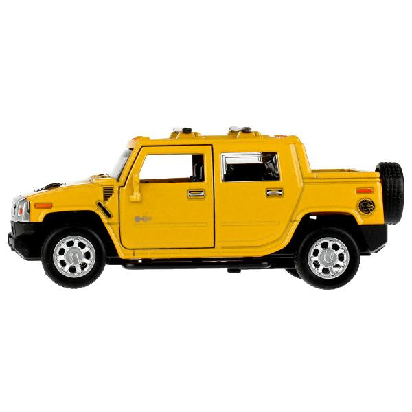 Машина металл HUMMER H2 PICKUP длина 12 см, дверь, багажник, инерц, желтый, кор. Технопарк в кор.2*36шт