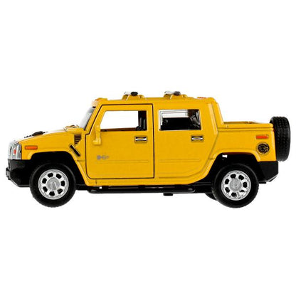 Машина металл HUMMER H2 PICKUP длина 12 см, дверь, багажник, инерц, желтый, кор. Технопарк в кор.2*36шт